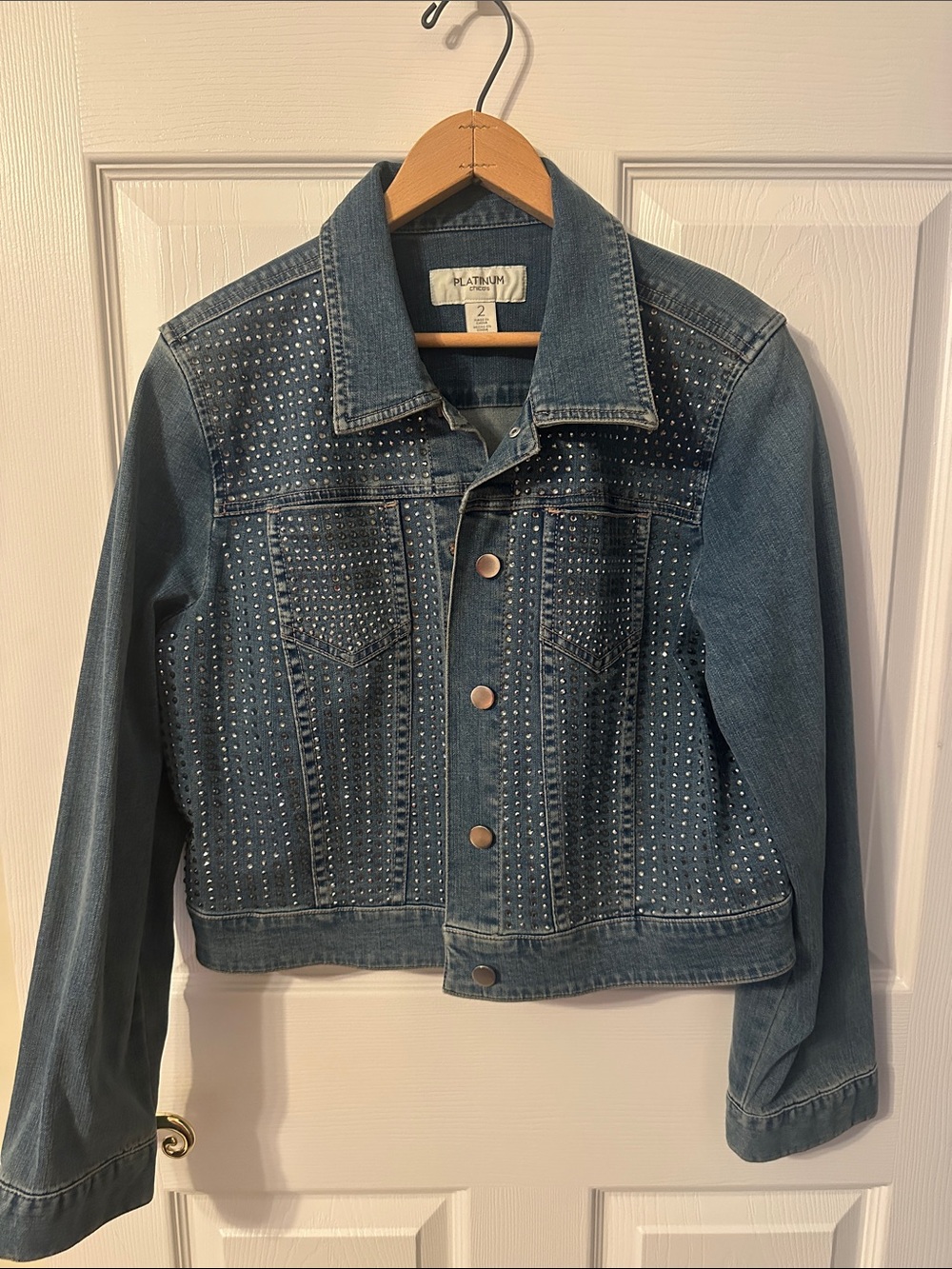 Chico's Blue Denim Jacket with Stud Embellishments